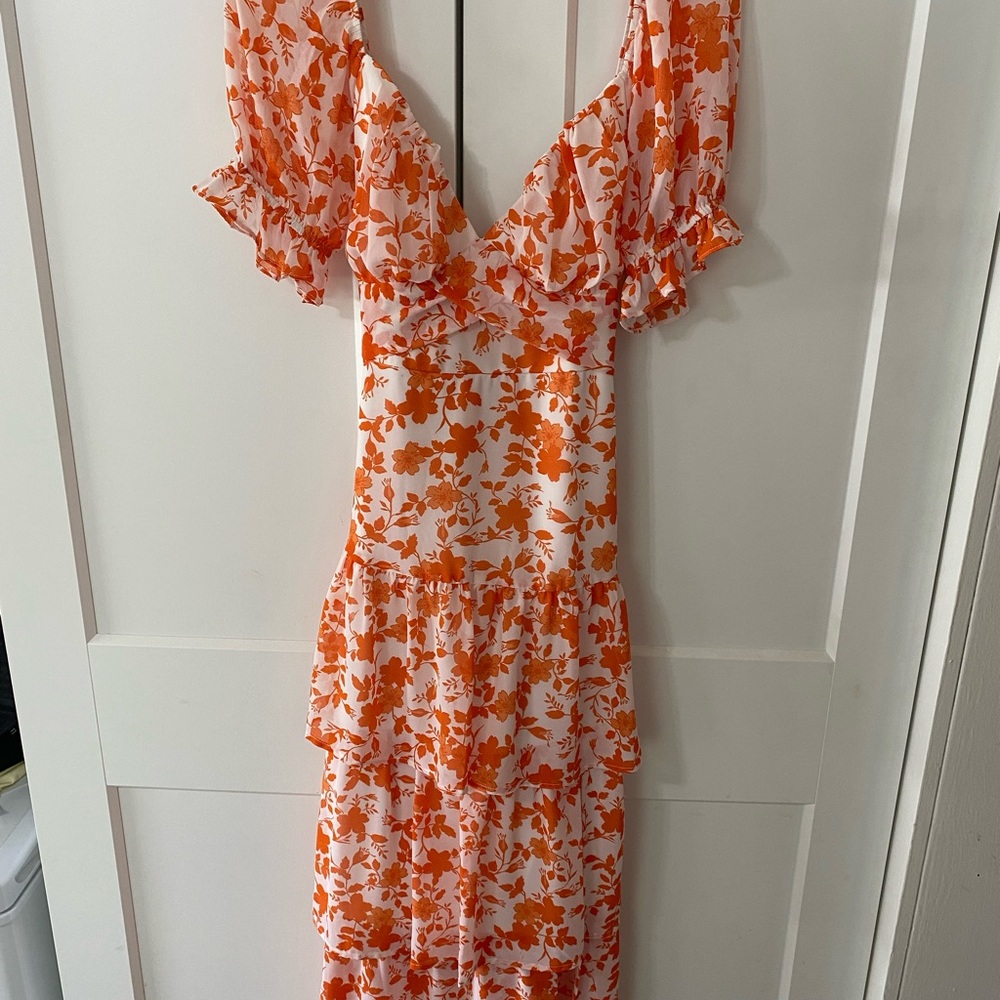Midnight Doll Floral Orange Ruffle Dress
